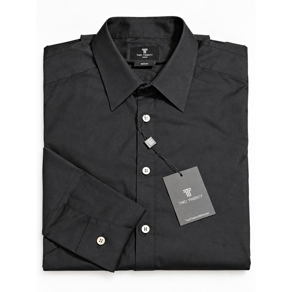 Two Twenty Attire Mens Black Long Sleeve Button Down Dress Shirt Medium NWT